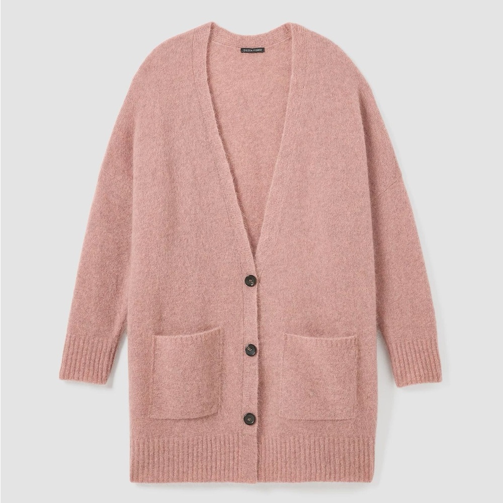 Eileen Fisher Mohair Plush Melange V-Neck Cardigan